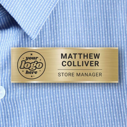 Minimal Gold Custom Logo Employee Name Tag 名札