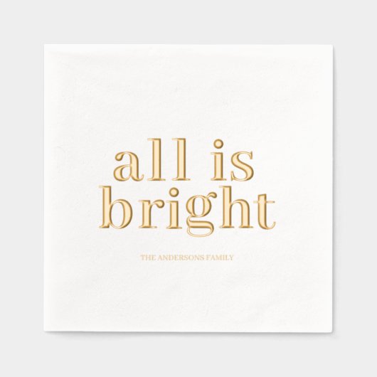 Minimal Gold Foil “All Is Bright”  箔ナプキン (正面)