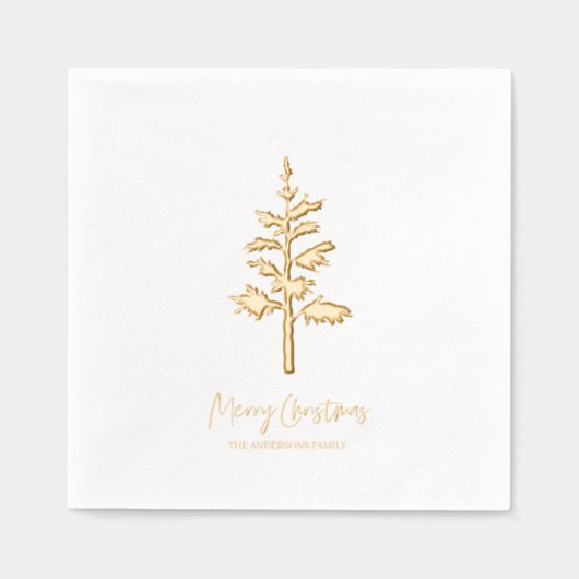 Minimal Gold Foil Christmas Tree Personalized 箔ナプキン (正面)