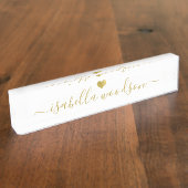 Minimal Gold Heart Script Signature Name  デスクネームプレート (側面)