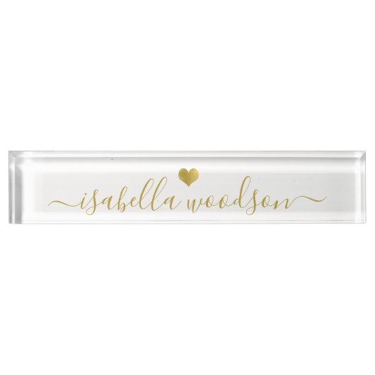 Minimal Gold Heart Script Signature Name  デスクネームプレート (正面)