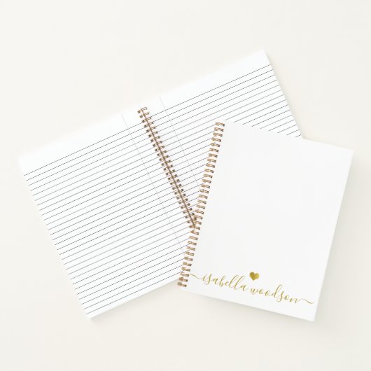 Minimal Gold Heart Script Signature Name  ノートブック (内部)