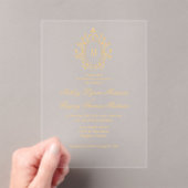 Minimal Gold Monogram Acrylic Wedding Invitation アクリル招待状 (インサイチュ (ポータブル))
