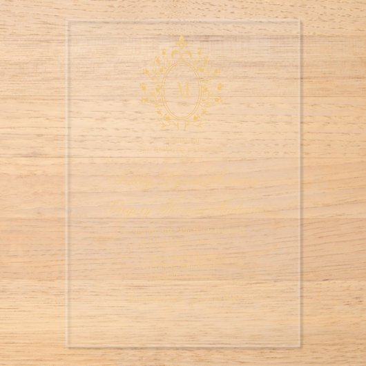 Minimal Gold Monogram Acrylic Wedding Invitation アクリル招待状 (正面)
