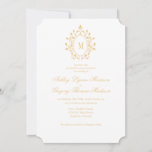 Minimal Gold Monogram Wedding Invitation 招待状 (正面)
