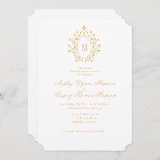 Minimal Gold Monogram Wedding Invitation 招待状 (正面/裏面)