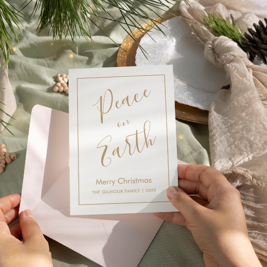 Minimal|Gold Peace on Earth Christmas Card 招待状