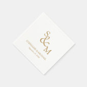 Minimal Gold Script Monogram Wedding スタンダードカクテルナプキン (角)
