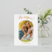 Minimal Golden Love Joy Peace Christmas Family Pic 箔シーズンポストカード (立ち正面)