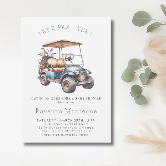Minimal Golf Cart Lets Par Tee Baby Shower  招待状