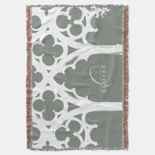 Minimal Gothic Window Calligraphy Rustic Sage スローブランケット (正面縦)