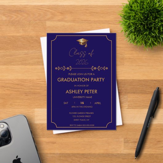 Minimal Grad Party Blue Acrylic Invitation アクリル招待状 (インサイチュ (招待状))