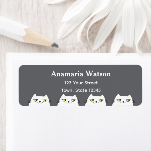 Minimal Gray Cat Return Address ラベル (インサイチュ)