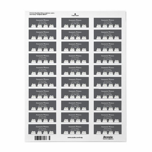 Minimal Gray Cat Return Address ラベル (フルシート)