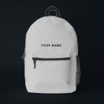 Minimal Gray Custom Name Backpack プリントバックパック<br><div class="desc">Easily personalize this simple and cool backpack adding your name or custom text. A cool and modern design in minimalist light gray eaturing clear sans serif font, for a modern, professional and edgy look, perfect as custom gift for college students, high school, kids. The backpack can be customized in any...</div>