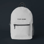 Minimal Gray Custom Name Backpack プリントバックパック<br><div class="desc">Easily personalize this simple and cool backpack adding your name or custom text. A cool and modern design in minimalist light gray eaturing clear sans serif font, for a modern, professional and edgy look, perfect as custom gift for college students, high school, kids. The backpack can be customized in any...</div>