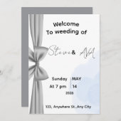 Minimal Gray Romantic Wedding Invitation | Elegant 招待状 (正面/裏面)