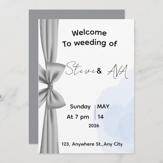 Minimal Gray Romantic Wedding Invitation | Elegant 招待状 (正面/裏面)