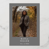 Minimal Gray White Rose Gold Cap Grad Announcement 箔招待状 (裏面)