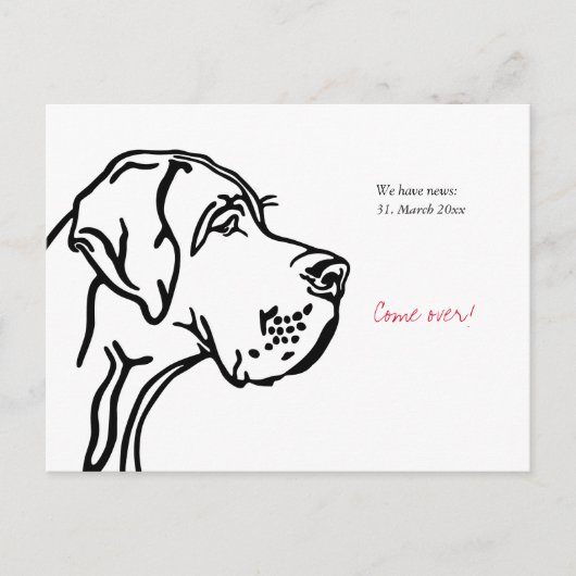 minimal Great Dane drawing announcement  ポストカード (正面)