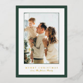 Minimal Green Border Photo Elegant Christmas 箔シーズンカード (正面)