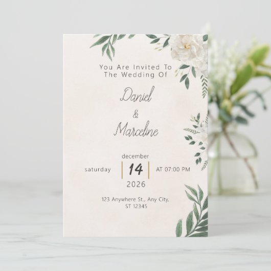 Minimal Green Botanical Wedding Invitation 招待状 (スタンド正面)