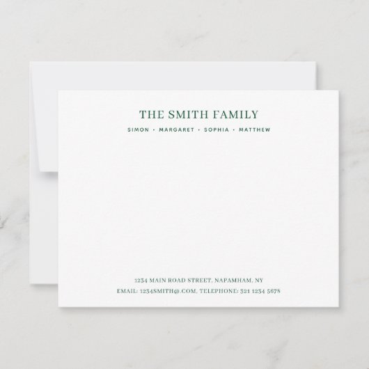 Minimal Green Family Name Stationery ノートカード (正面)