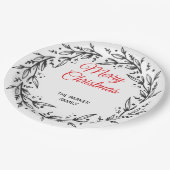 Minimal Green Leaf Holiday Dinner Plate ペーパープレート (アングル)