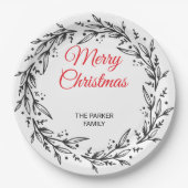 Minimal Green Leaf Holiday Dinner Plate ペーパープレート (正面)