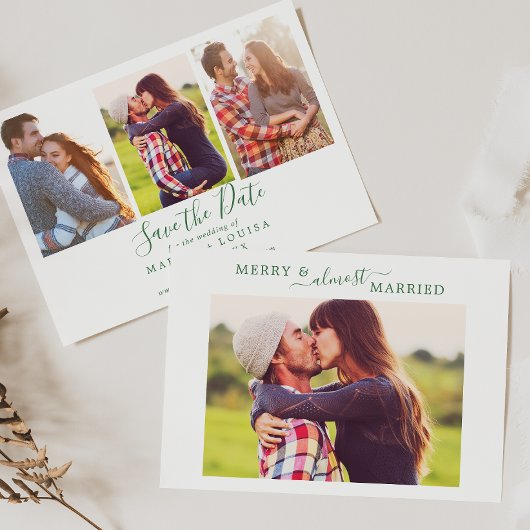 Minimal Green Merry Almost Married Save the Date シーズンカード