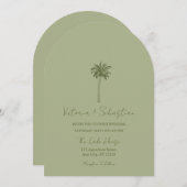 Minimal Green Palm Tree Beach Wedding Invitation 招待状 (正面/裏面)