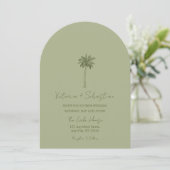 Minimal Green Palm Tree Beach Wedding Invitation 招待状 (スタンド正面)