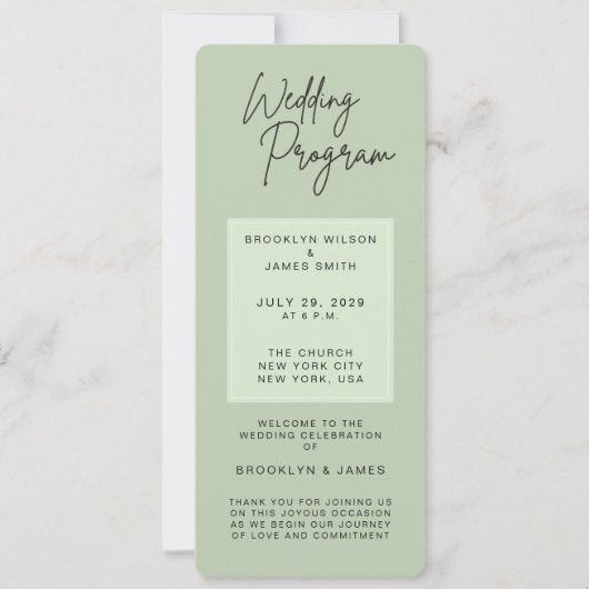 Minimal Green Sage Wedding Programs 招待状 (正面)