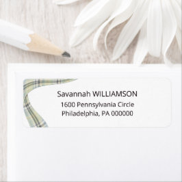 Minimal Green Tartan Curve Elegant Return Address ラベル