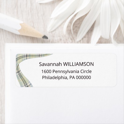Minimal Green Tartan Curve Elegant Return Address ラベル (インサイチュ)