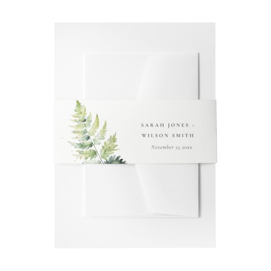 Minimal Green Watercolor Fern Foliage Wedding 招待状ベリーバンド (正面例)