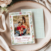 Minimal Greenery & Bows Happy Holidays 3 Photo シーズンカード