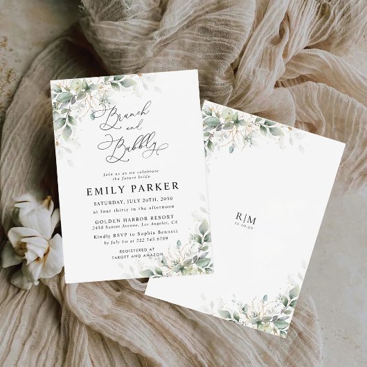 Minimal Greenery Bridal Shower Invitation 招待状