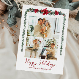 Minimal Greenery Garland Happy Holidays 3 Photo シーズンカード