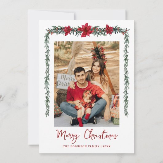 Minimal Greenery Garland Merry Christmas 1 Photo シーズンカード (正面)