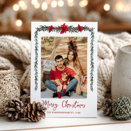 Minimal Greenery Garland Merry Christmas 1 Photo シーズンカード