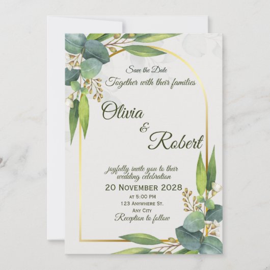 Minimal Greenery Wedding Invitation Gold Arch 招待状 (正面)