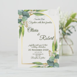 Minimal Greenery Wedding Invitation Gold Arch 招待状