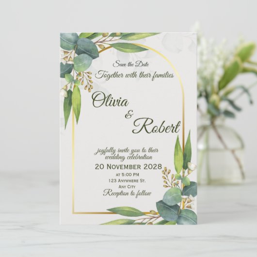 Minimal Greenery Wedding Invitation Gold Arch 招待状 (スタンド正面)