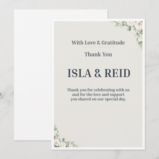 Minimal Greenery Wedding Thank You Card 招待状 (正面/裏面)