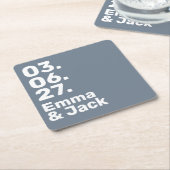 Minimal grey bold modern wedding date and names スクエアペーパーコースター (アングル)