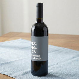 Minimal grey bold modern wedding date and names ワインラベル