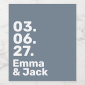 Minimal grey bold modern wedding date and names ワインラベル (シングルラベル)