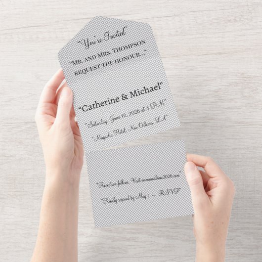 Minimal Grey Polka Dot Wedding Invite| オールインワン招待状 (貼ってはがせる)