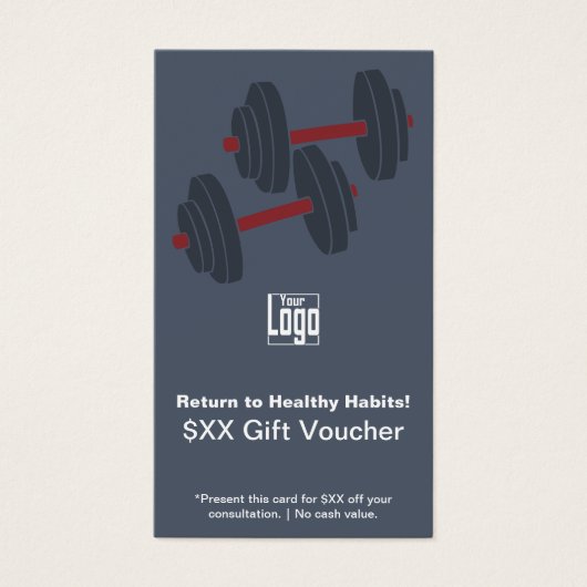 Minimal Grey White Fitness Promo Gift Voucher Card (正面)